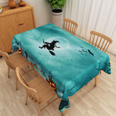 Aperturee - Aperturee Green Halloween Rectangle Tablecloth with Witch Moon and Bats for Spooky Night and Wicked Party Decor